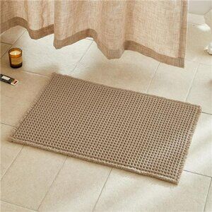 Khaki Waffle Bath Mat 30x20 Boho Bathroom Rug Non Slip Absorbent Quick Dry Washa